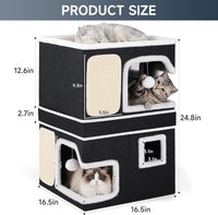Shikha 2 Story Cat Bed House for Indoor Cats with Scratch Pads Black – Essentials for Cats - Black / Double / Without Heating Pad - image 2