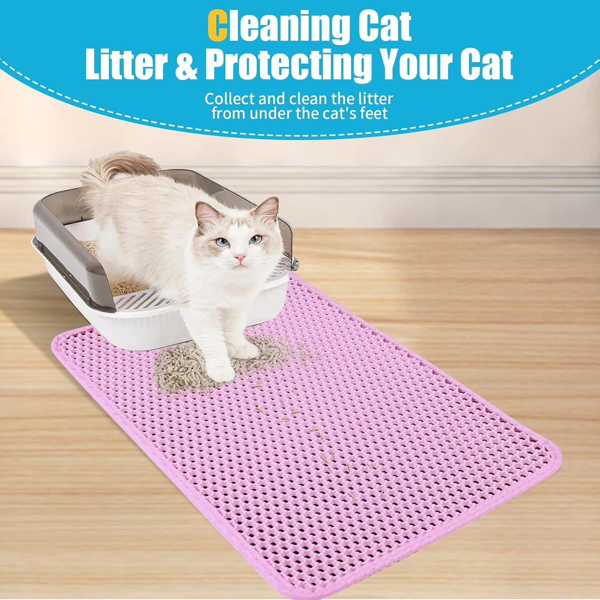 Cat Litter Mat 35"x24", Double Layer Waterproof Litterbox Mat - 23" x 14.5" / Pink - image 3