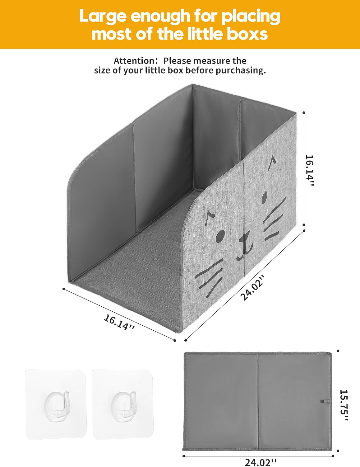 Waterproof Cat Litter Box Enclosure Splash Guard with Removable Mat - Gray Cat Face / Large - image 3