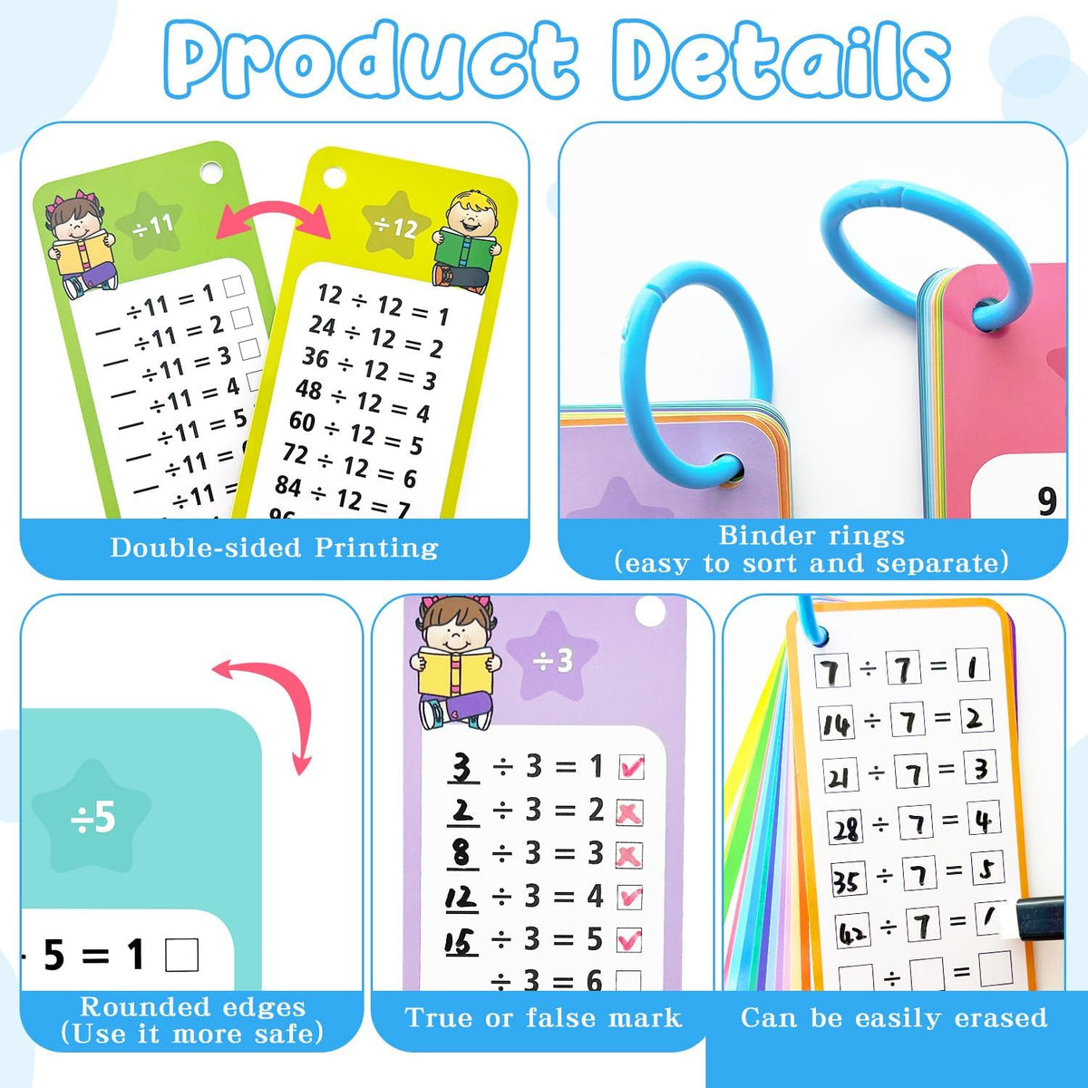 Anemeeoke 1-12 multiplication flash cards with dry erase markers and binder ring - view 15