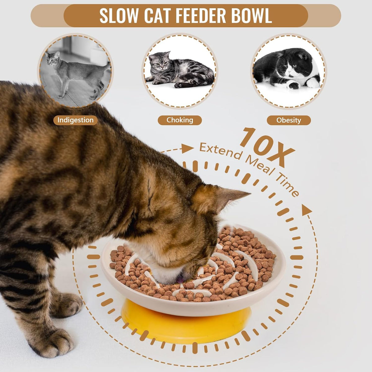 Elevated Slow Feeder Cat Bowls - apricot / 2 pack slow feeder - image 3