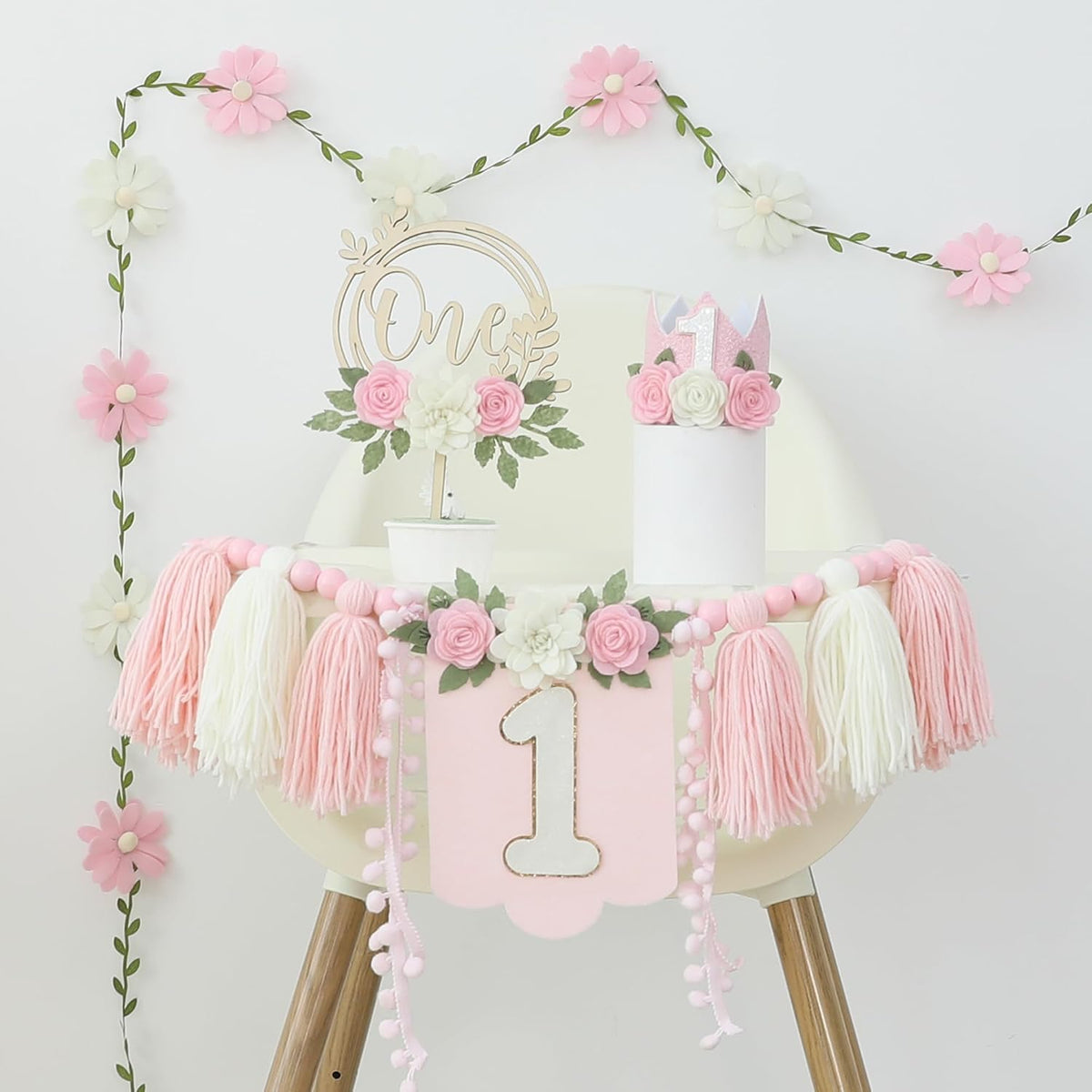 DCJHFJ First Birthday Decorations for Boy Highchair Banner One - White Pink - image 2