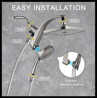 High Pressure Rain Shower Head: Upgrade Shower Heads with Handheld Spray Combo with Fixed Showerhead and 10 Sprays Handheld Shower Head, Detachable Showerheads Built-in Magnetic Docking and Power Jets