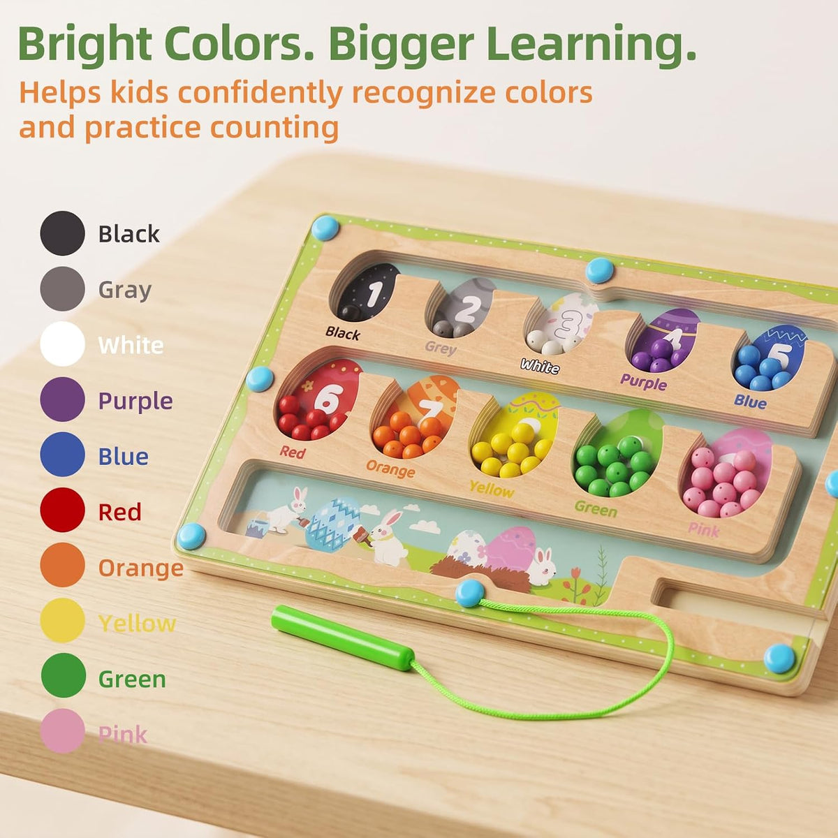 WOODENFUN magnetic color number maze, wooden Montessori counting board with magnetic pen and beads - view 10