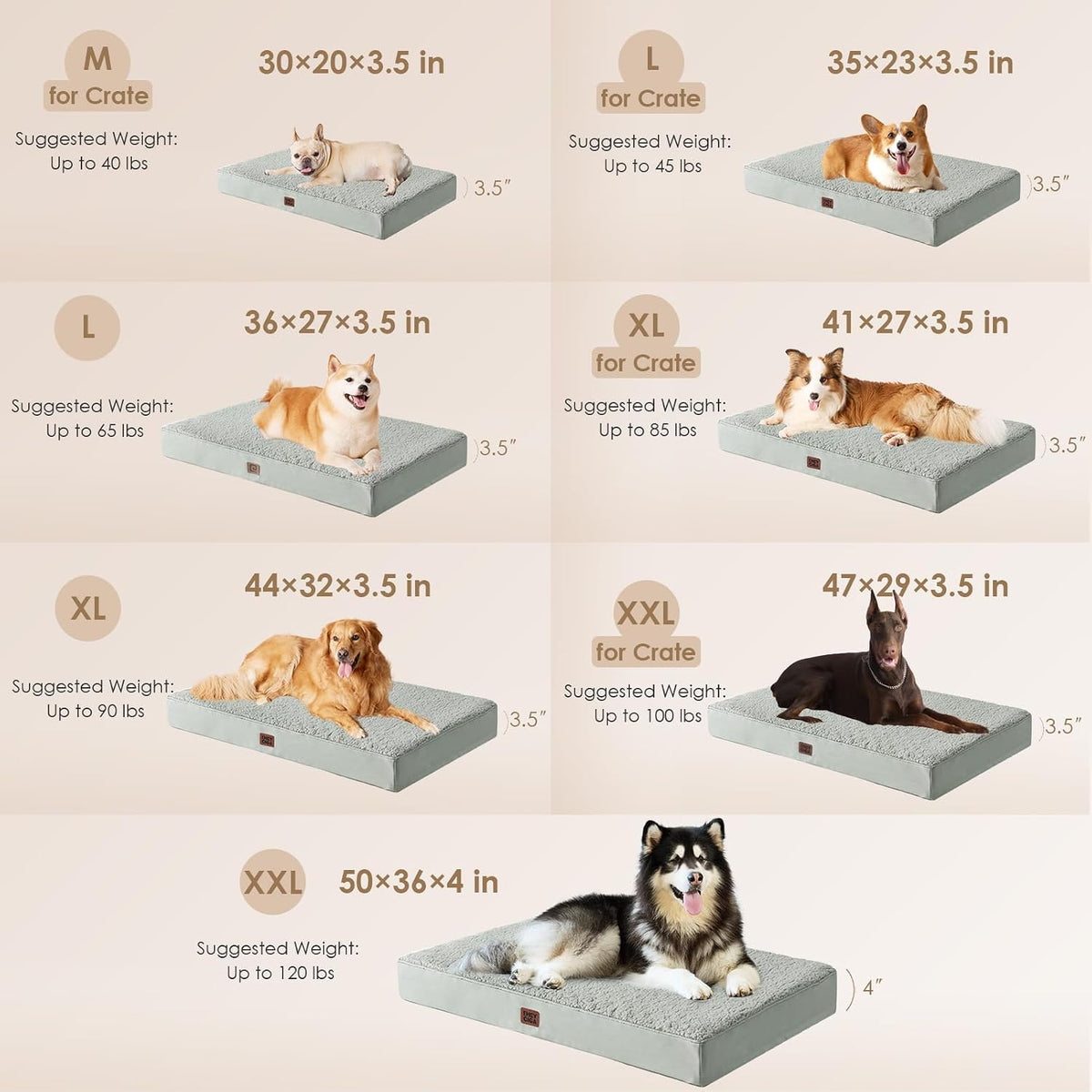 EHEYCIGA Orthopedic Dog Bed Large with Removable Washable Cover - 47*29*3.5 inches / Greyish Green - image 2