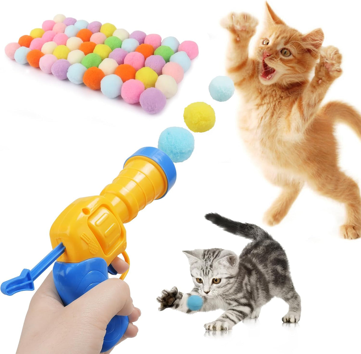 Mewlmart Interactive Cat Toys for Indoor Cats Pink Cat Pom Pom Balls - 50 Pcs