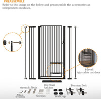 71" Extra Tall Cat Gate 29.5-40.6 Wide Pet gate with Small Cat Door - Black / 55.11 inches SET A - image 4