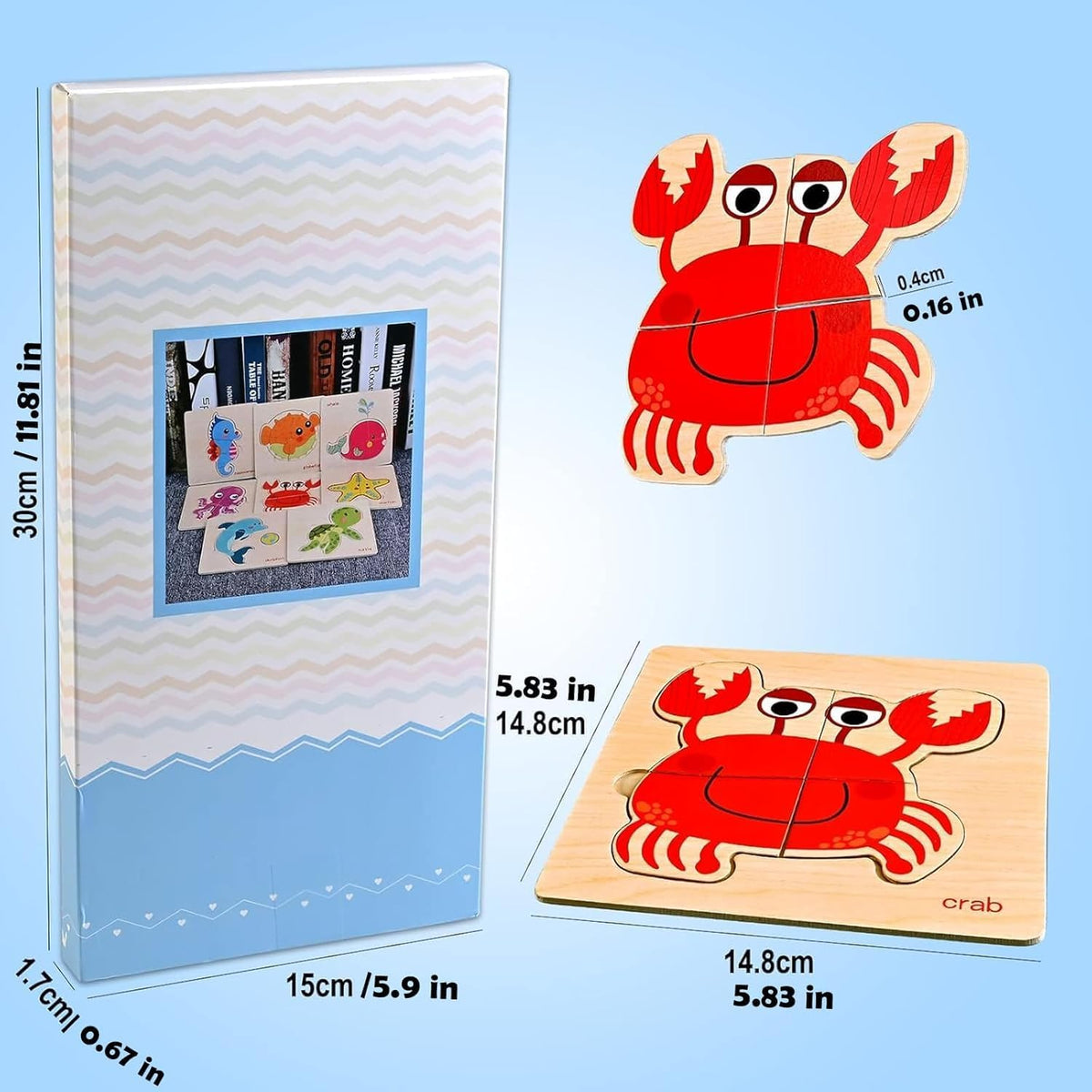 8pcs Wooden Puzzles for Toddlers 1-3, Toddler Puzzles Ages 2-4 – Fun for Kids & Family - Marine Animals - image 2