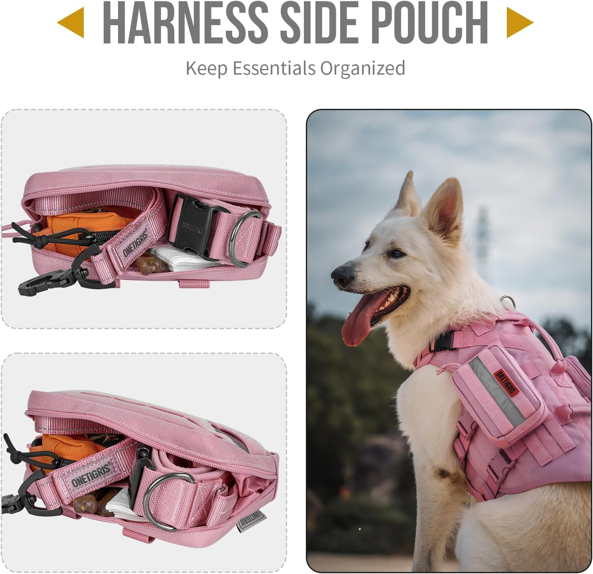 OneTigris Service Dog Vest Harness Saddle Bag Backpack Pouch – Essentials for Dogs - Pink - image 2