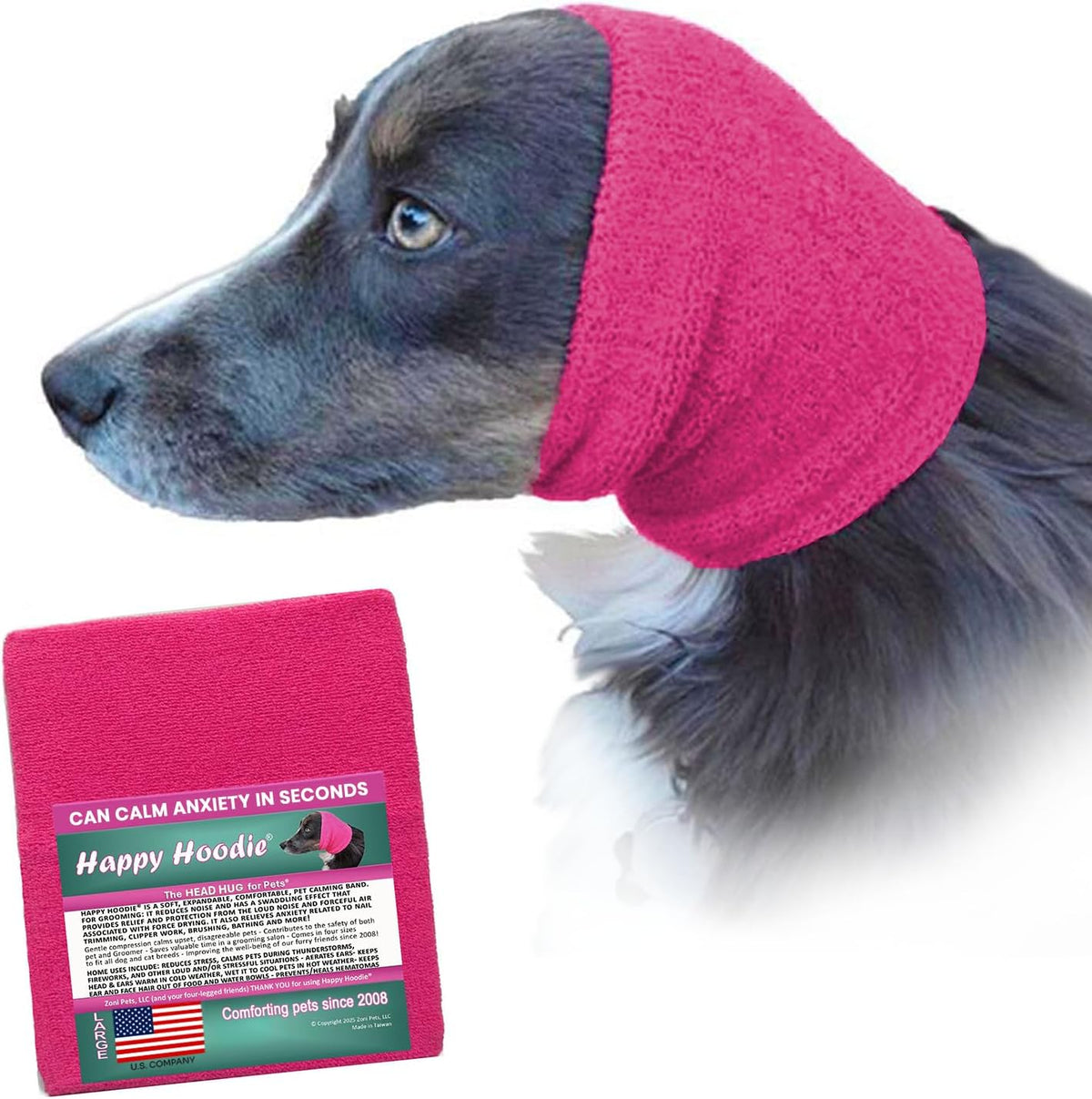 Happy Hoodie The Original Dog & Cat Calming Band for Noise & Anxiety - Medium/Large / Pink