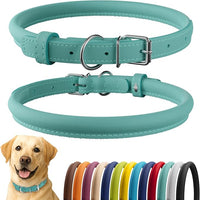 CollarDirect Rolled Leather Dog Collar, Soft Padded Round Puppy Collar, Handmade Genuine Leather Collar Dog Small Large Cat Collars 13 Colors (18-22 Inch, Mint Green Smooth)