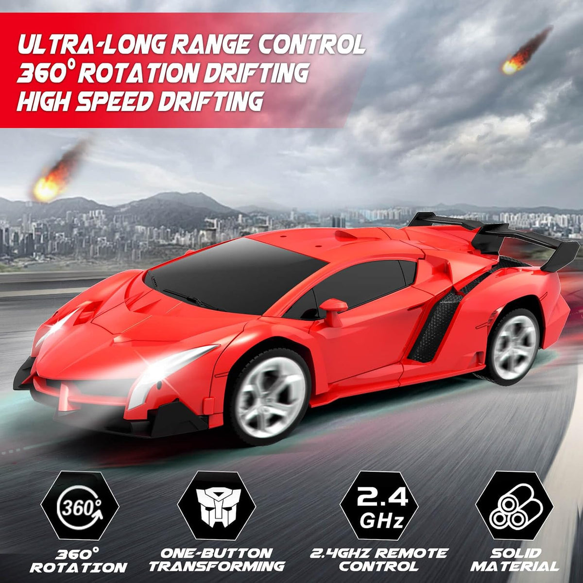 Dolanus Remote Control Car, Transform Robot, Boys Toys Gifts - Red - image 2