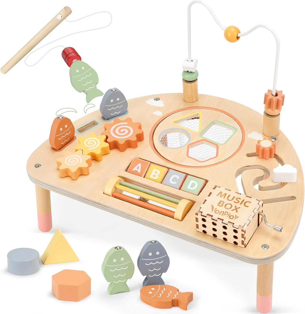 Vanplay 8 in 1 Wooden Activity Table - 8-In-1 Neutral Colors