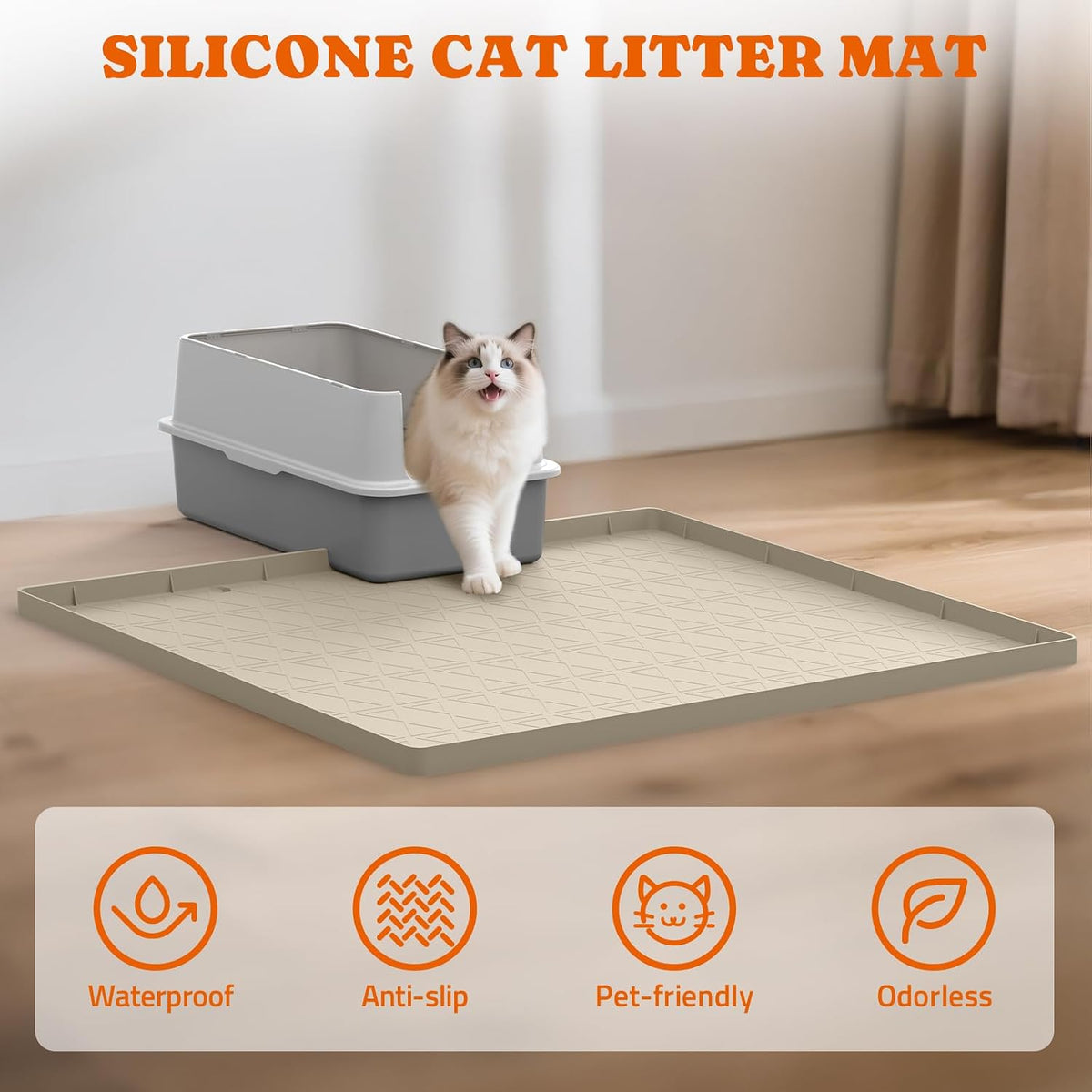 2 Pack Silicone Cat Litter Mat 34 x 22 in, Easy to Clean - Beige / 1 Pack - image 3
