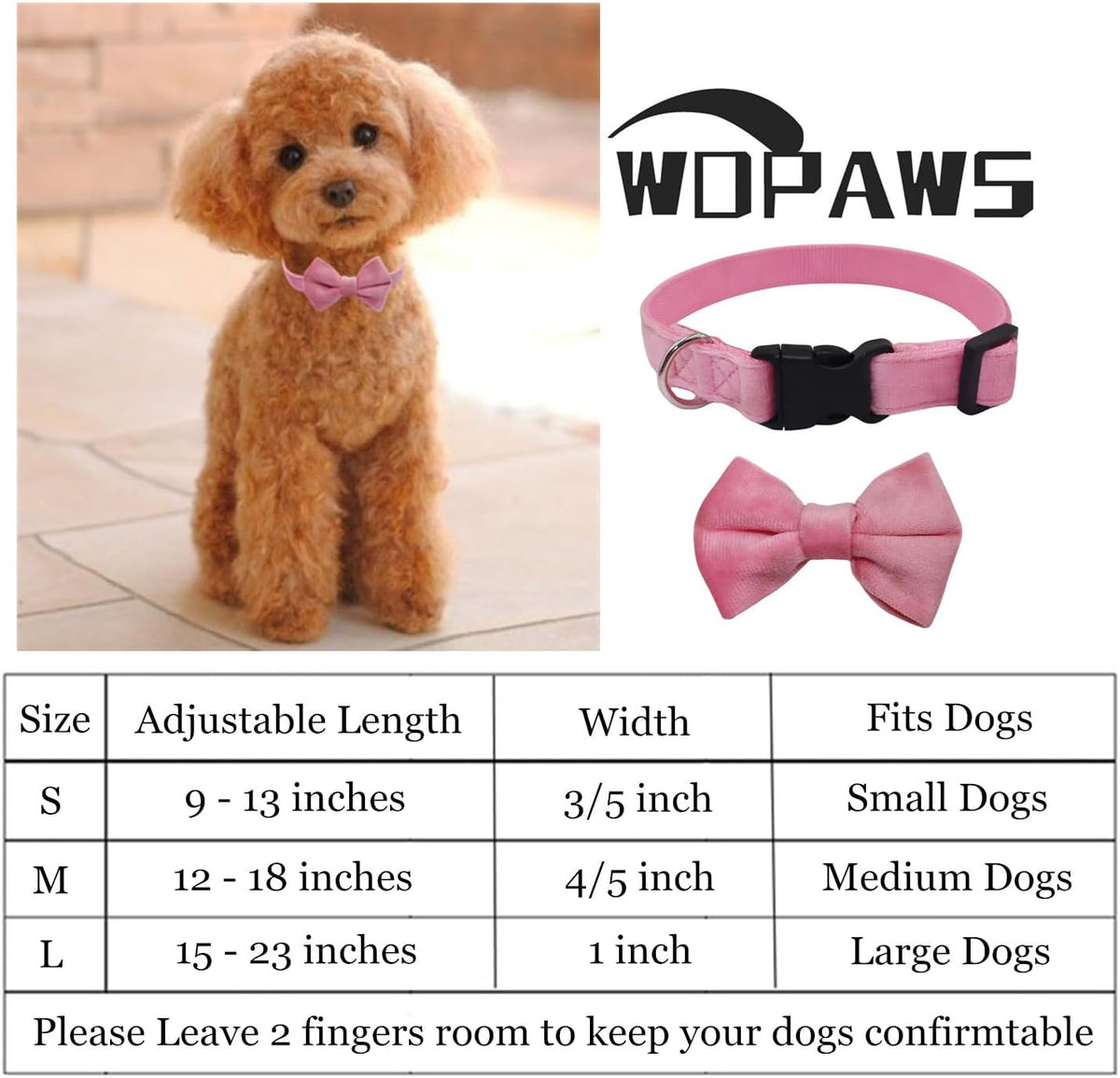 Dog Collar with Bowtie Soft Velvet Material with Quick Release Buckle - M / Pink - image 3