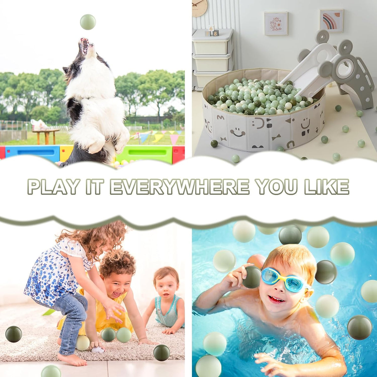 Clear Ball Pit Balls - Crush Proof Plastic Toy Balls for Boys and Girls – Fun for Kids & Family - 100 PACK / Pearl light green+Pearl green+Pearl dark green+Milk white - image 4