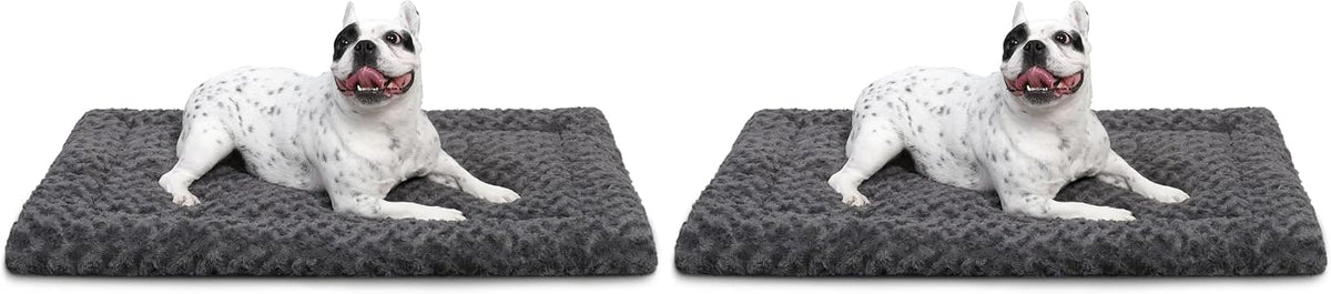 Exsnugy Washable Dog Bed Mat Medium Size Fluffy Pet Crate Pad 36x23 – Essentials for Dogs - Grey / 30.00" x 19.00" x 1.50" (Pack of 2)