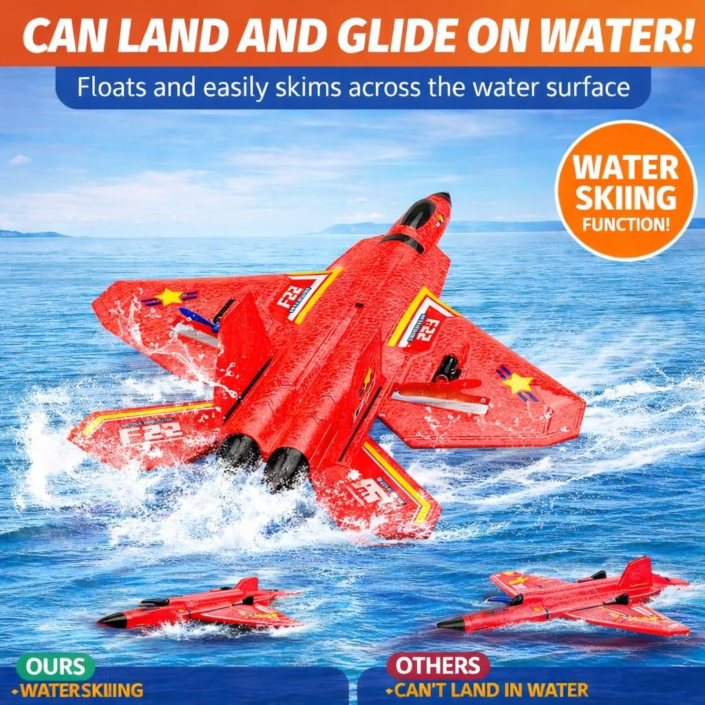 ANTSIR F-22 RC Airplane, 2.4GHz Easy to Fly Foam RC Plane - Red F22-3 Batteries - image 3