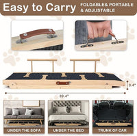 Dog Ramp for Bed, Non-Slip Pet Ramp with 5 Adjustable Heights, Portable Foldable Wooden 40" Long Pet Stairs for Small & Large Old Dogs & Cats - Lightweight & Easy Storage