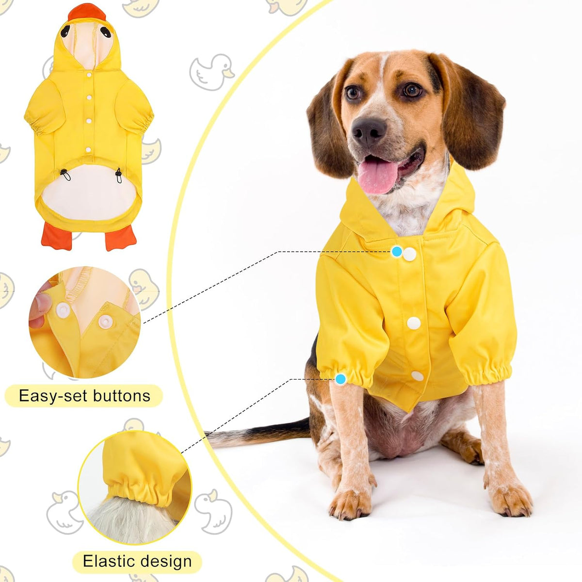 Dog Raincoats for Medium Dogs, Waterproof Rain Jacket with Hood – Essentials for Dogs - Yellow Duck / XS(Back 10.5", Chest 16.9", Neck 12") - image 3