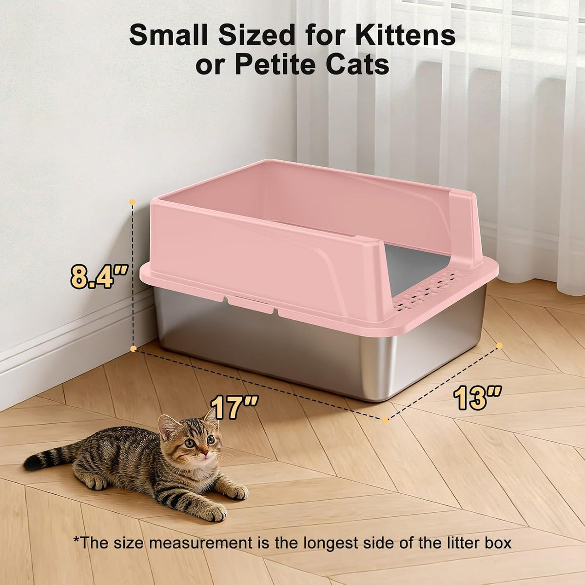 FURTIME Stainless Steel Cat Litter Box - Pink / Small - image 4