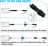 PINVNBY Stainless Steel Chicken Poop Scooper 3 in 1 Adjustable Long Handle Poop Scooper for Chicken(22.3" to 47.6") Multifunctional Chicken Coop Cleaning Tools Sifting Shovel Chicken Coop Accessories