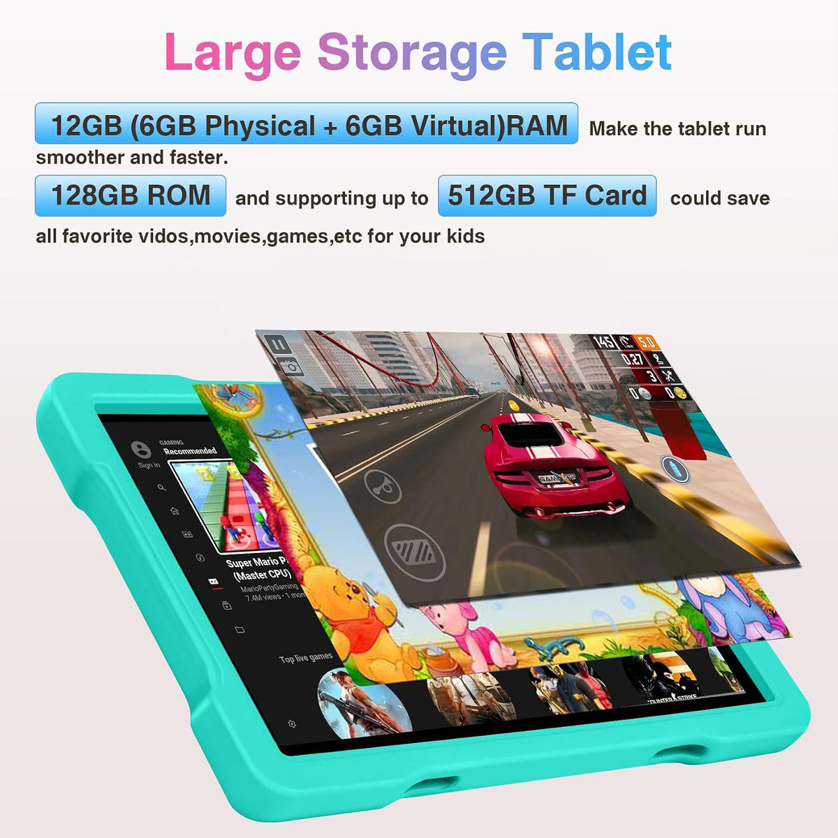 AOCWEI 10 inch kids tablet in cyan drop-proof EVA case with stand - view 11