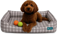 Orthopedic Bolster Dog Bed – CertiPUR-US Foam, Recycled Polyester Canvas, Washable Cover, Anti-Slip Bottom, Small, Grey Plaid – Stylish Designer Dog Sofa