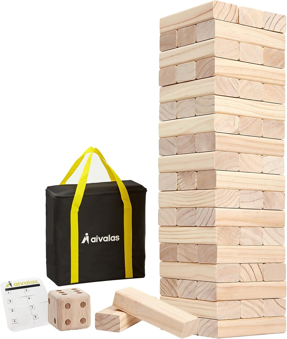 Aivalas Giant Tumble Tower 57 Blocks 4.2FT Indoor Outdoor Games - L-Up to 5 FT-60PCS