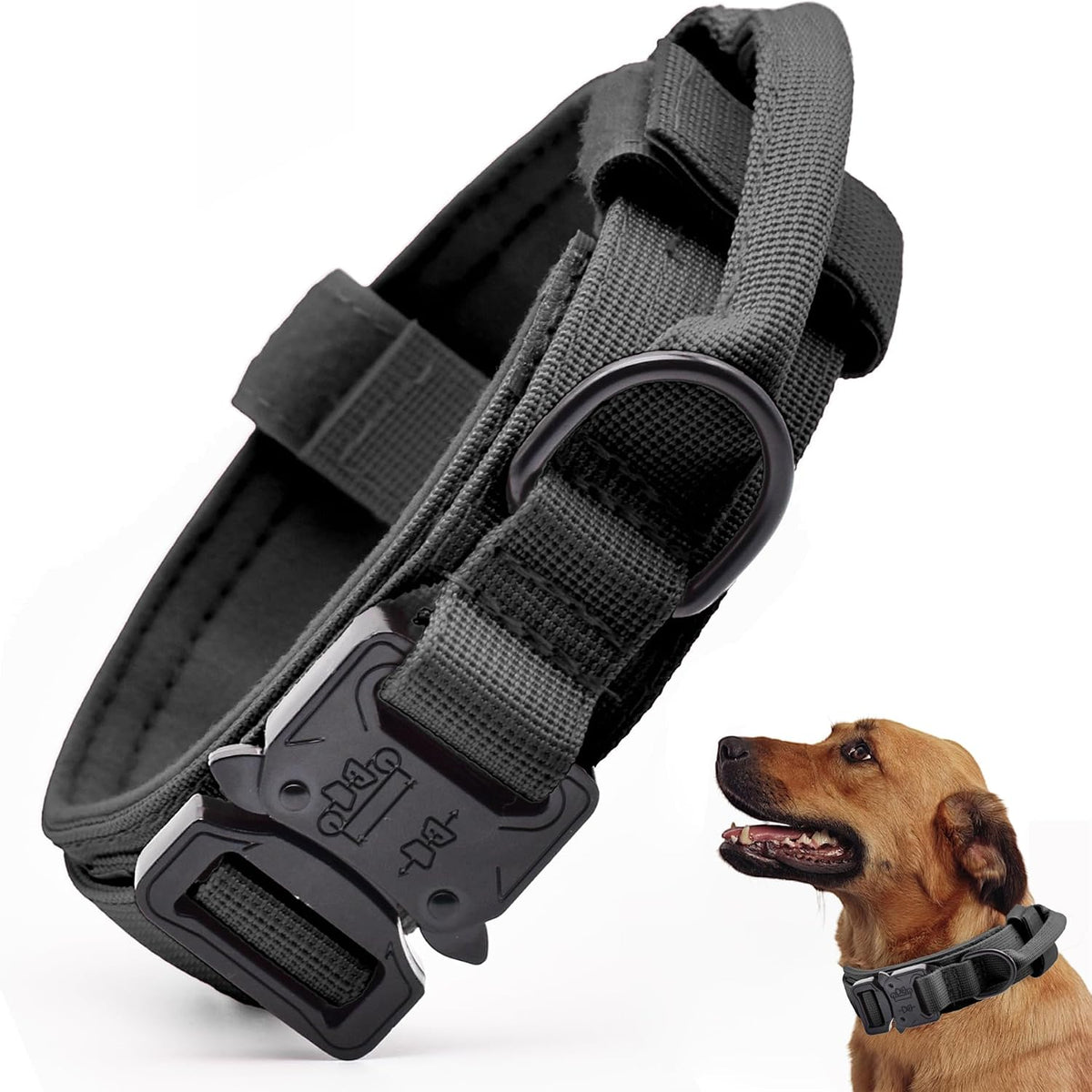 Tactical Dog Collar, Adjustable Military Training Nylon Pet Collar, Black L – Essentials for Dogs - Black / Large :Width 1.5",Neck 17-20.5"
