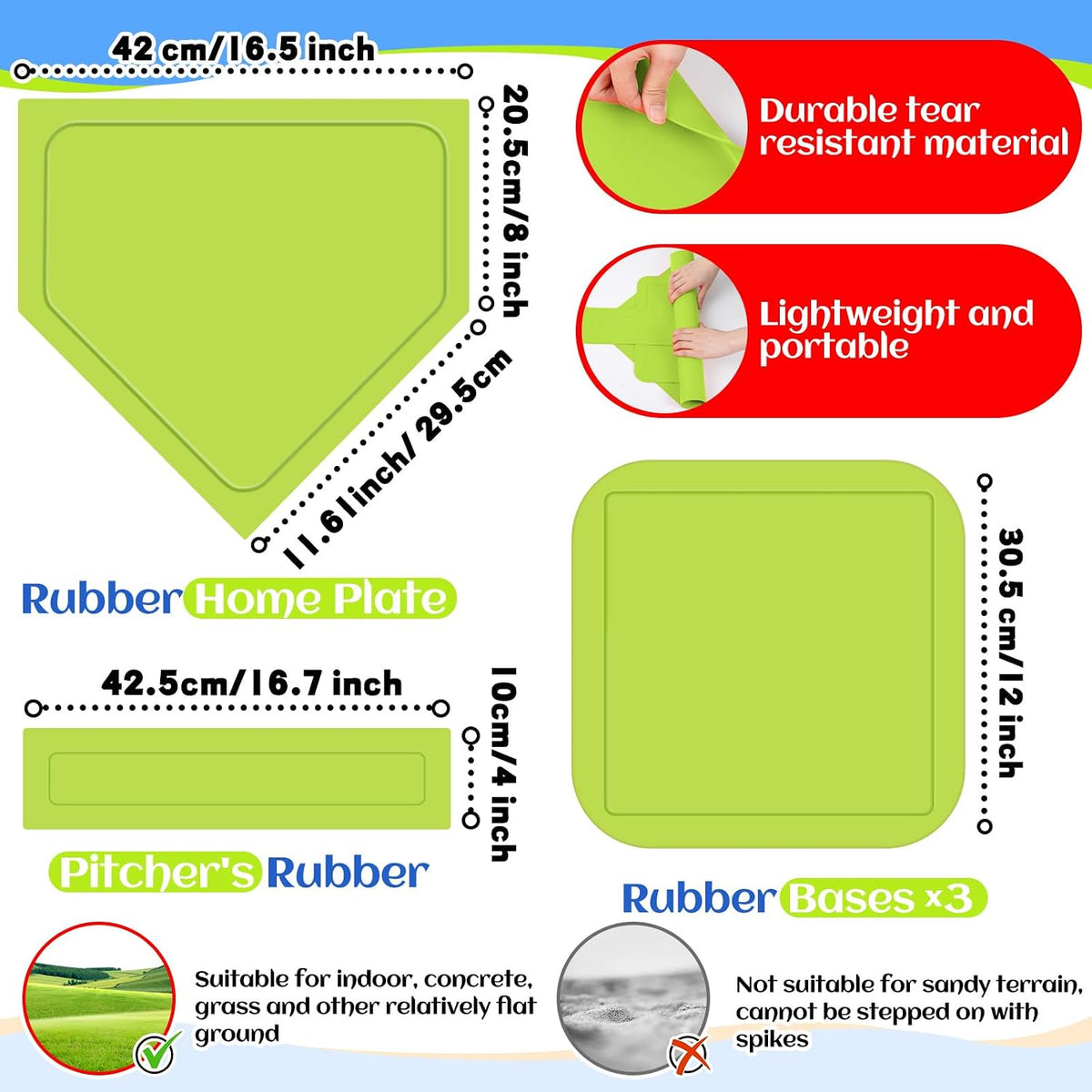 Hiboom kickball set with four 10 inch red balls, rubber bases and air pump - view 10