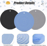 3 Pieces Silicone Pet Food Mat Feeding Mat for Dog and Cat Bowl - Blue, Gray, Black / 9.5 Inch - image 3