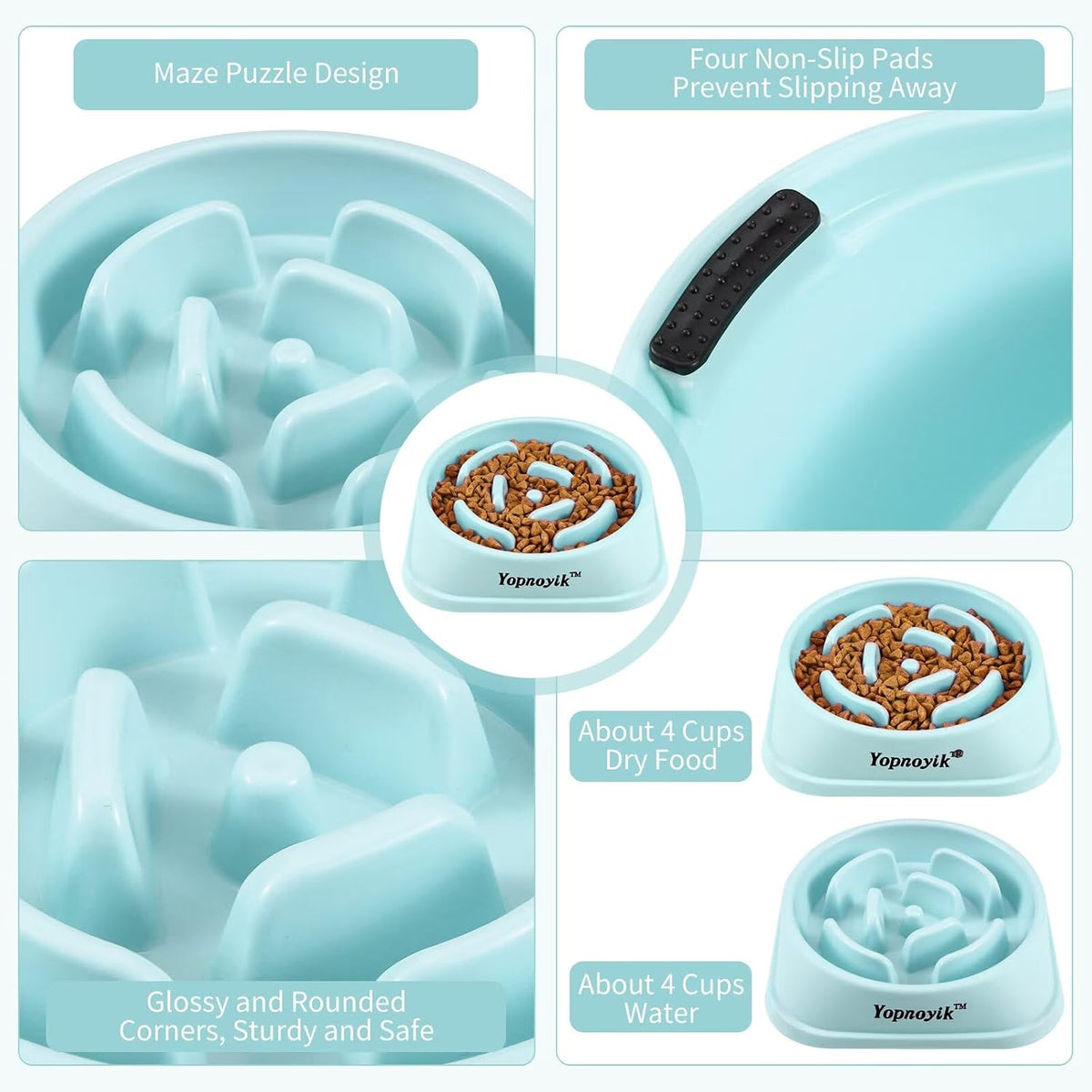 2 Pack Slow Feeder Dog Bowls for Medium Dogs & Cats – Essentials for Dogs - Large / Light Blue - image 3