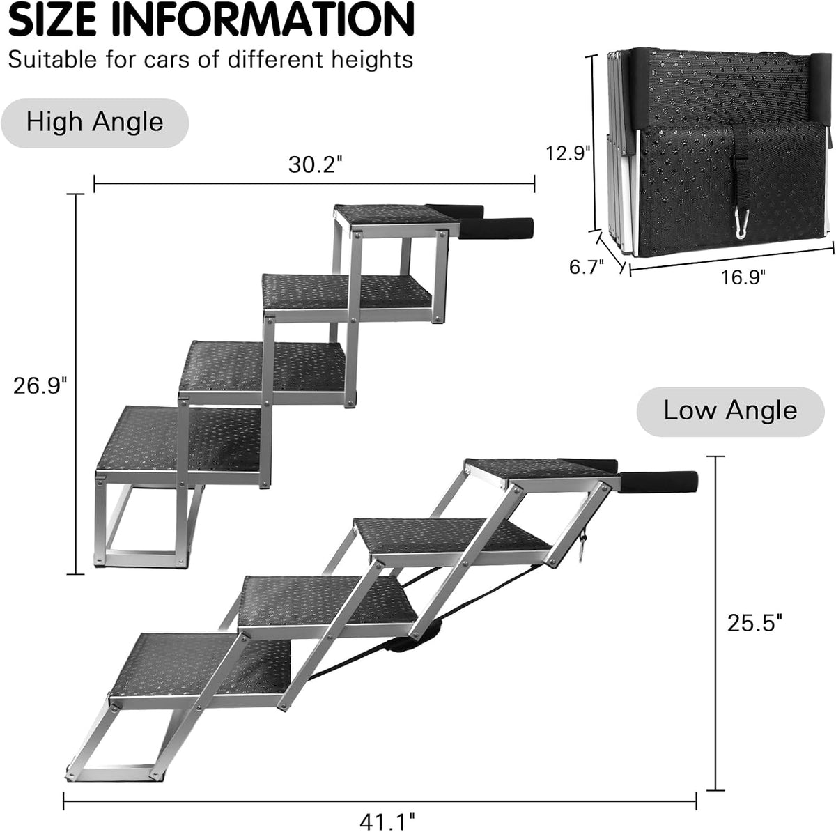 Folding Dog Stairs for Car, 16.9" Wide 4-Step Non-Slip Pet Steps – Essentials for Dogs - Black / 16.9In-4 Steps - image 2