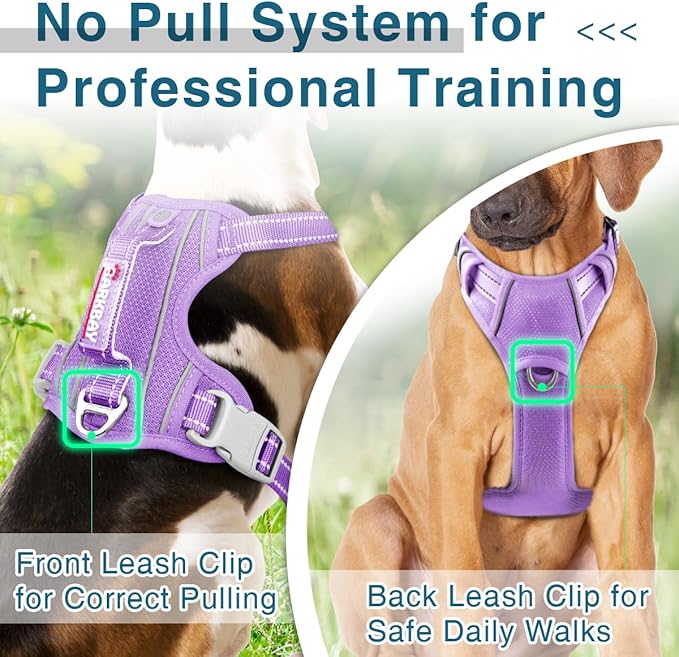 BARKBAY Dog Harness No Pull with ID Tag Pocket - Heavy Duty, Reflective, Easy Control for Large Dogs(Violet Purple,XL)