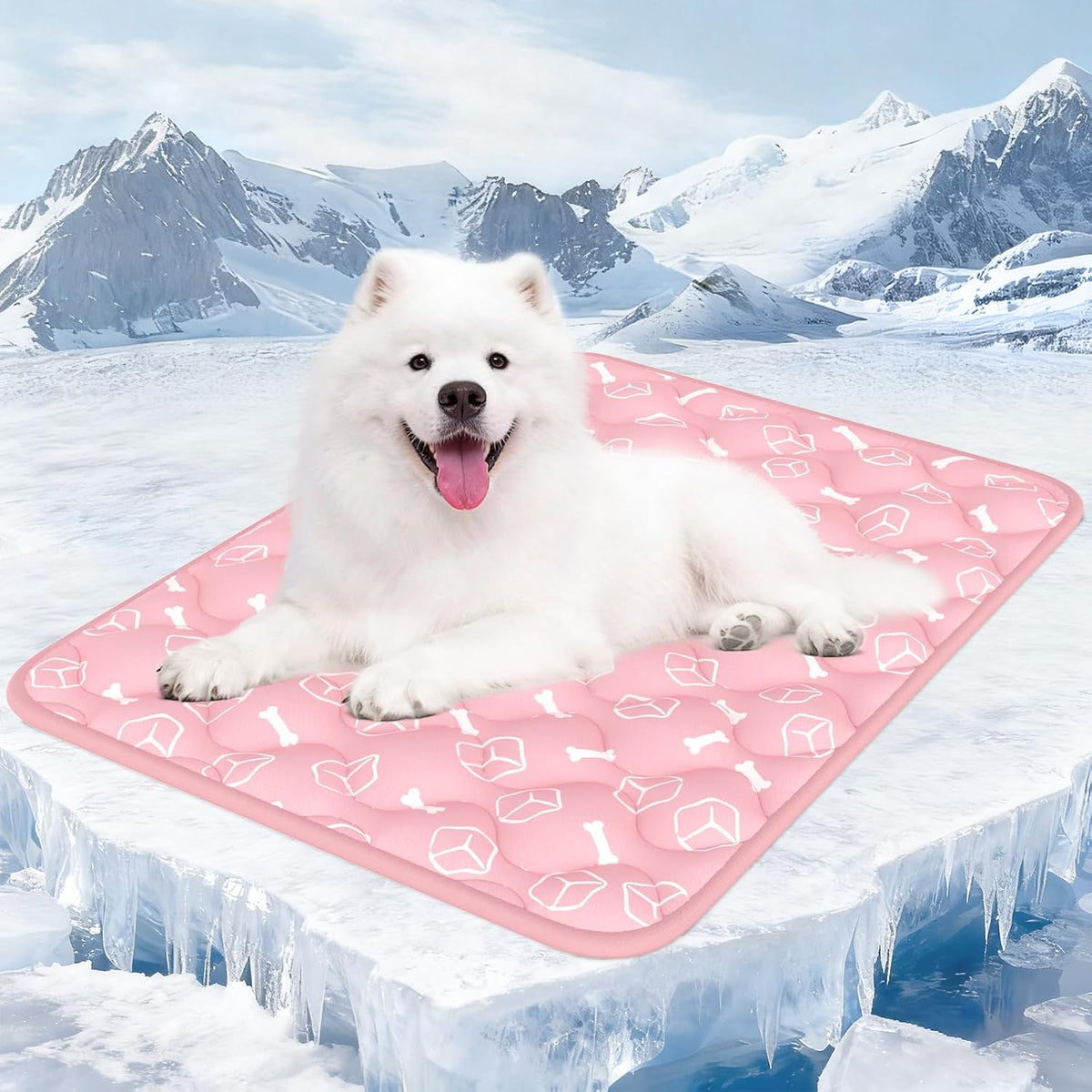 Dog Cooling Mat 2.0, Ocean Blue - Large / Pink