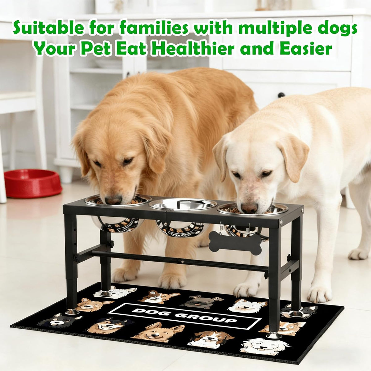 SHAINFUN Elevated Dog Bowls with Slow Feeder & Mat for Medium - Black-1.7L-Three - image 3