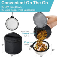 Dog Travel Bag - Airline Approved, 2 Food Containers, 2 Bowls, Treat Pouch & Accessories