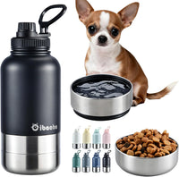 Insulated Dog Water Bottle 32oz Keep Water Cool with 2 Bowls – Essentials for Dogs - Matte Black