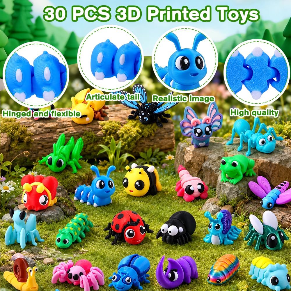 Celltestria 18PCS 3D Printed Skeleton Fidget Toys with Coffin Storage - 30Pcs 3D Printed Bugs - image 3