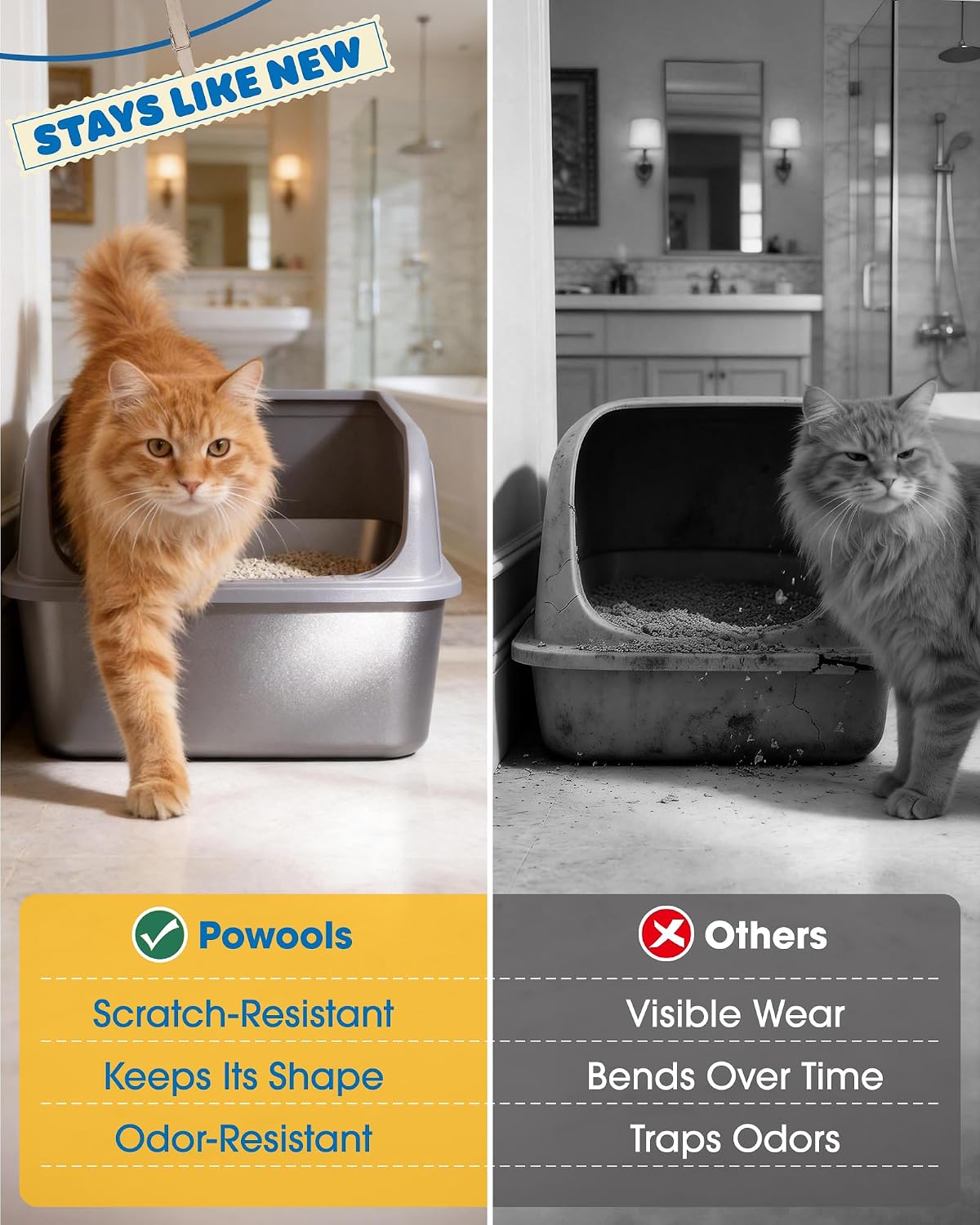 Powools Stainless Steel Cat Litter Box, High-Sided, M - M (1 Pack) / Grey - image 2