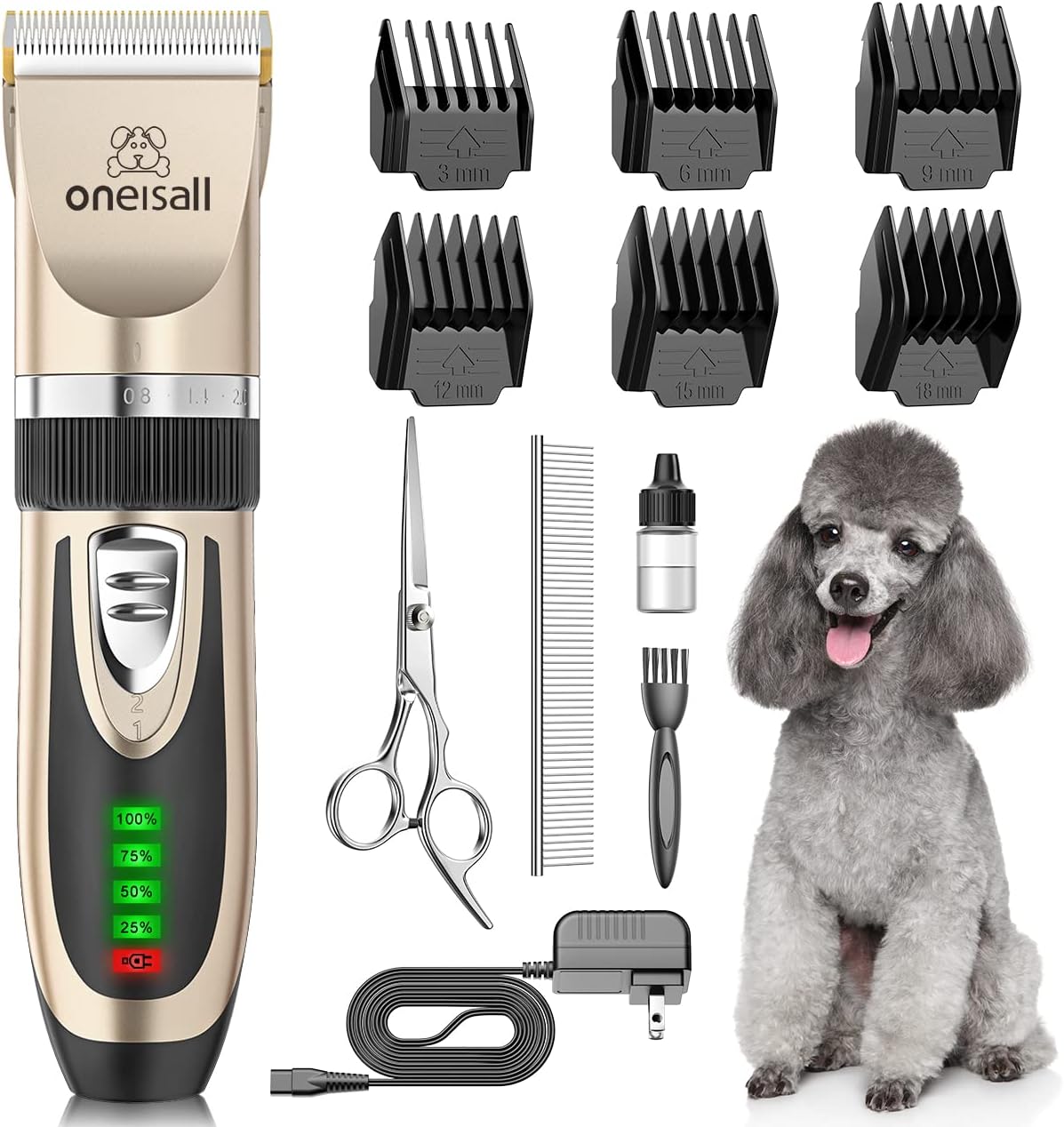 oneisall Dog Grooming Clippers with LED Display for Dogs & Cats – Essentials for Dogs - Gold