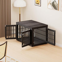 42" Heavy Duty Dog Crate Furniture for Small,Medium and Large Dogs,Rustic Wooden Dog Cage Kennel Indoor Furniture with Waterproof Top,Decorative Pet House Side End Table (Black & Grey)