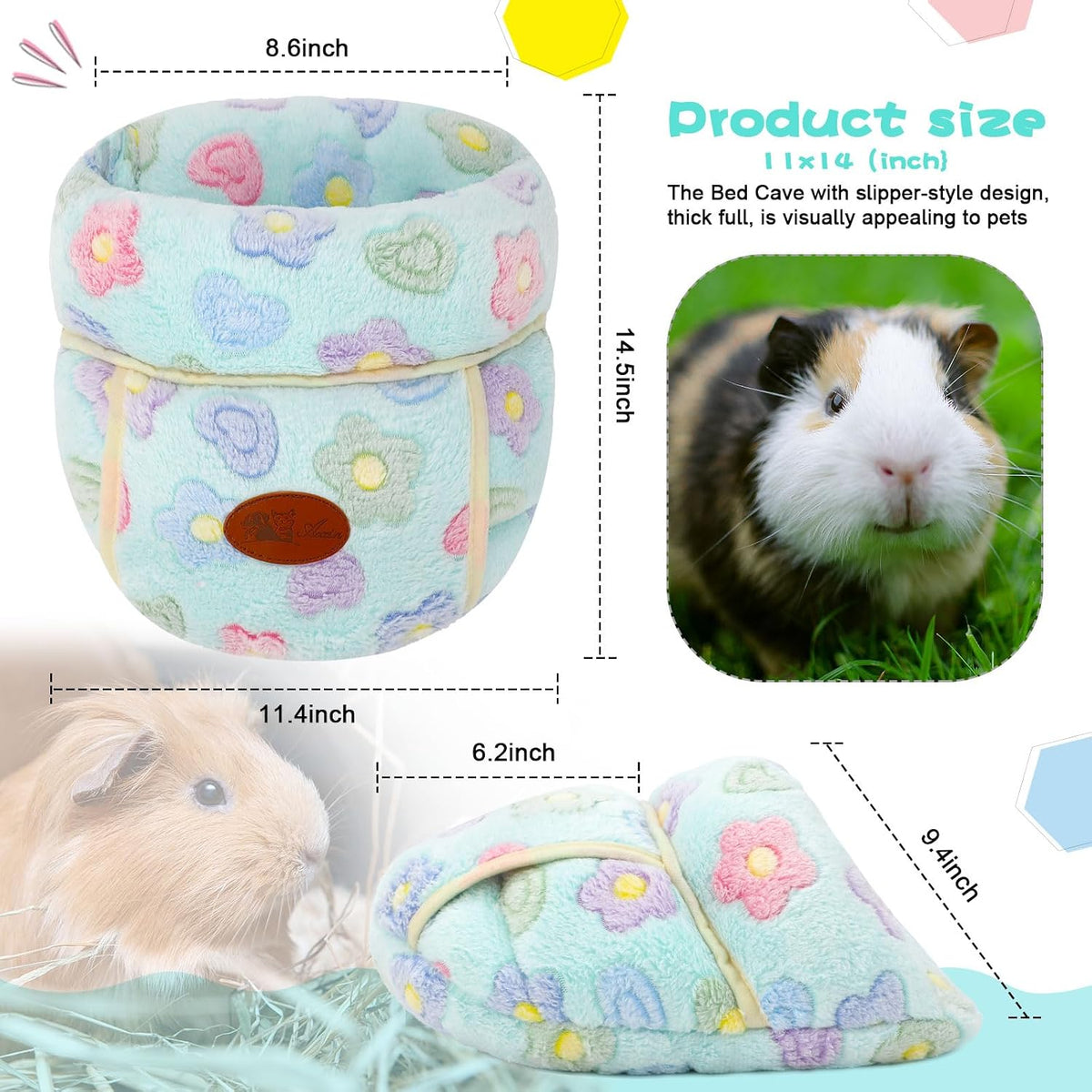YUEPET Guinea Pig Bed Cuddle Cave, Warm Fleece Hideout - Green Flower / 1PCS - image 2