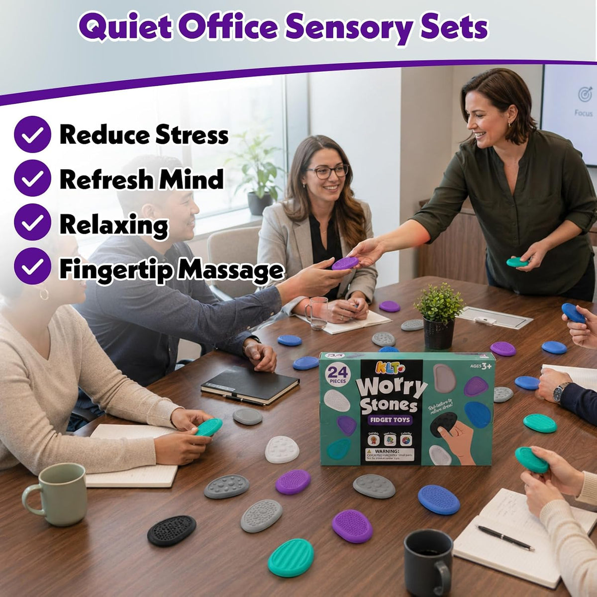 Fidget Toys Adults Sensory Stone: 6 Pack Textured Worry Stone - 24pcs - image 4
