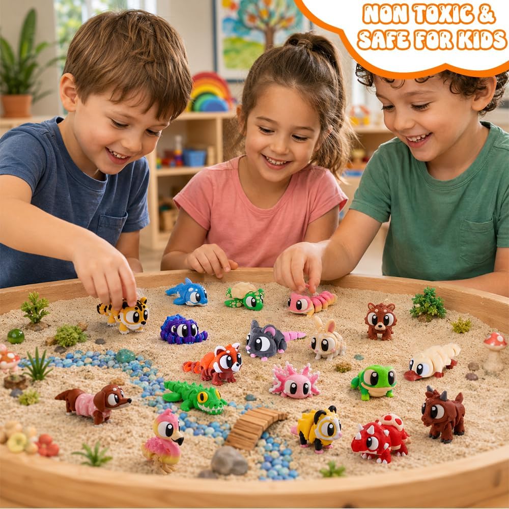 JOICEE 24Pcs 3D Printed Dinosaur Animals Mini Dinosaur Toys – Fun for Kids & Family - Orange - image 3