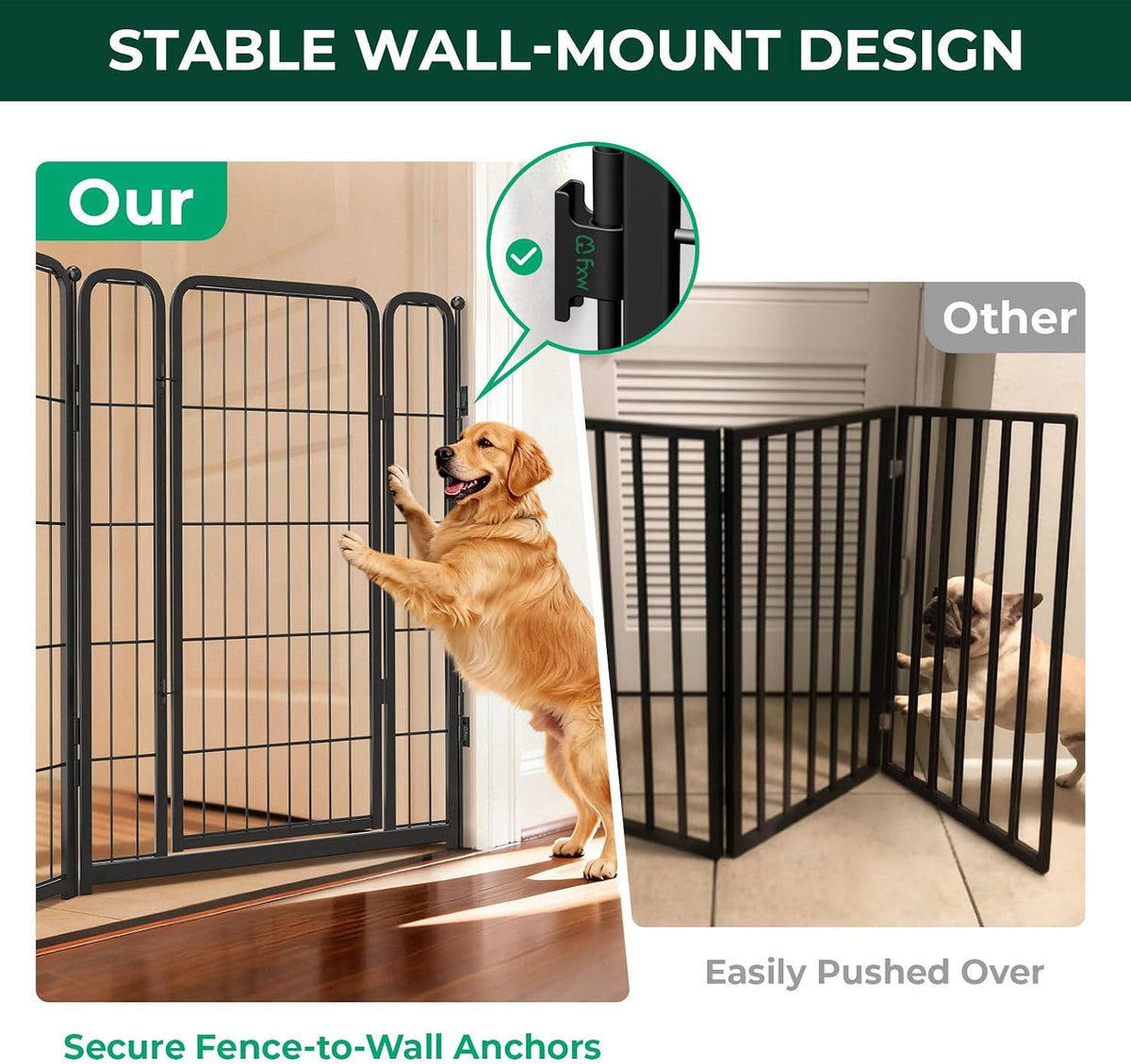FXW Dog Gate, Extra Wide Adjustable for Openings Up to 219" - Black / Up to 219" W【7 Panels + 1 Door】 / 40"H - image 3