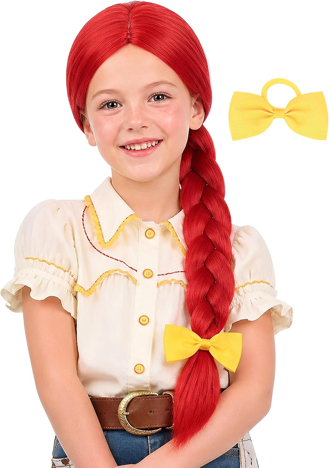 AMZCOS kids long wavy hot pink princess cosplay wig with pink bow and drop earrings