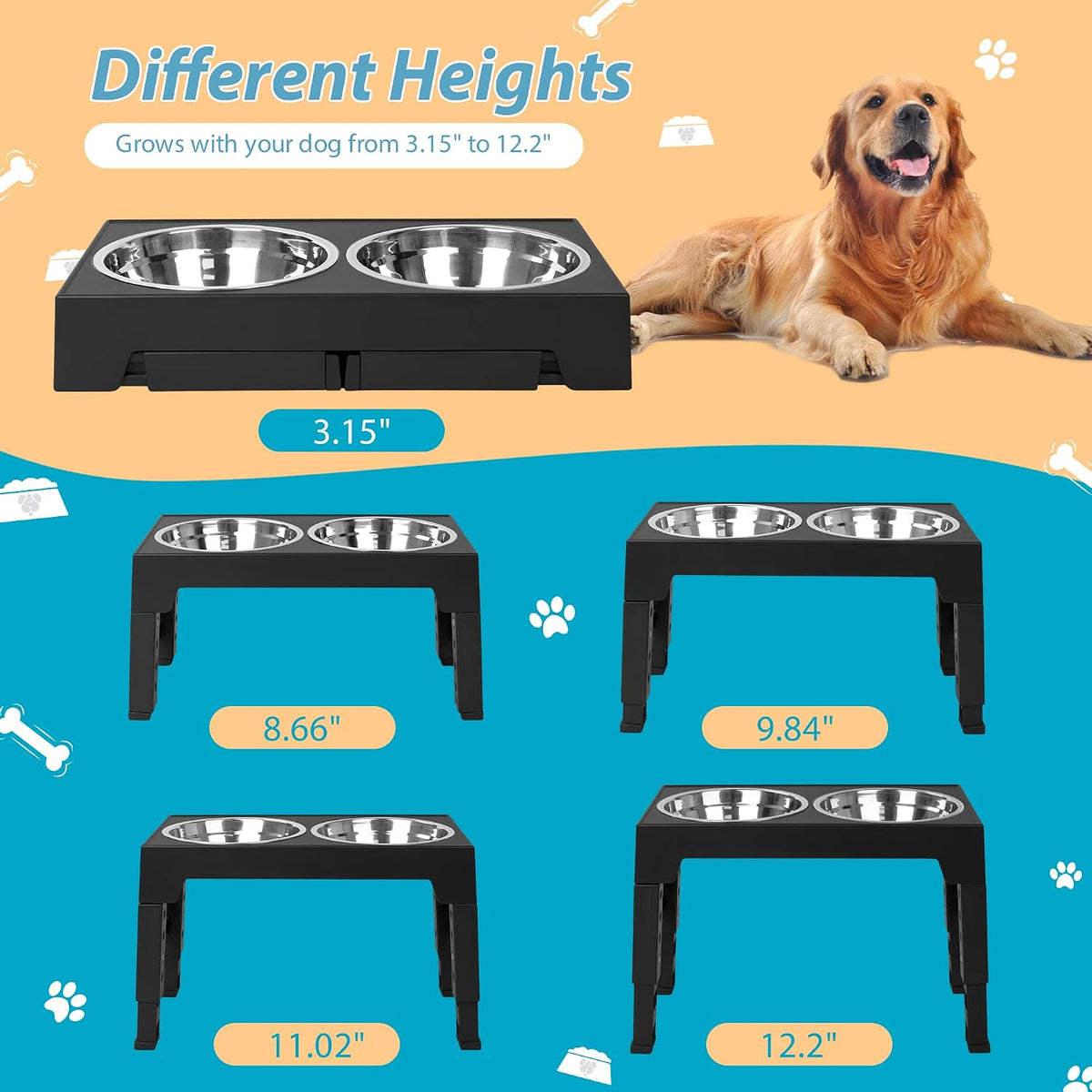 Elevated Dog Bowls with 2 Stainless Steel Dog Food Bowls - Black / Round Bowls - image 2