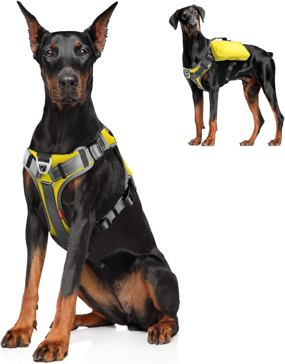 Fida Dog Harness, No-Pull Pet Vest with Saddle Bags Backpack - X-Large (Neck:20"-29";Chest:31"-39") / Yellow